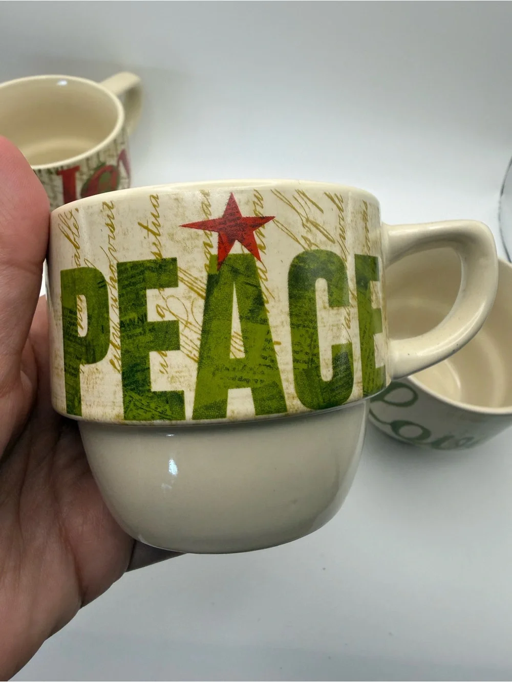Pier 1 Holiday Stackable Mug Set - Red & Green on Cream
